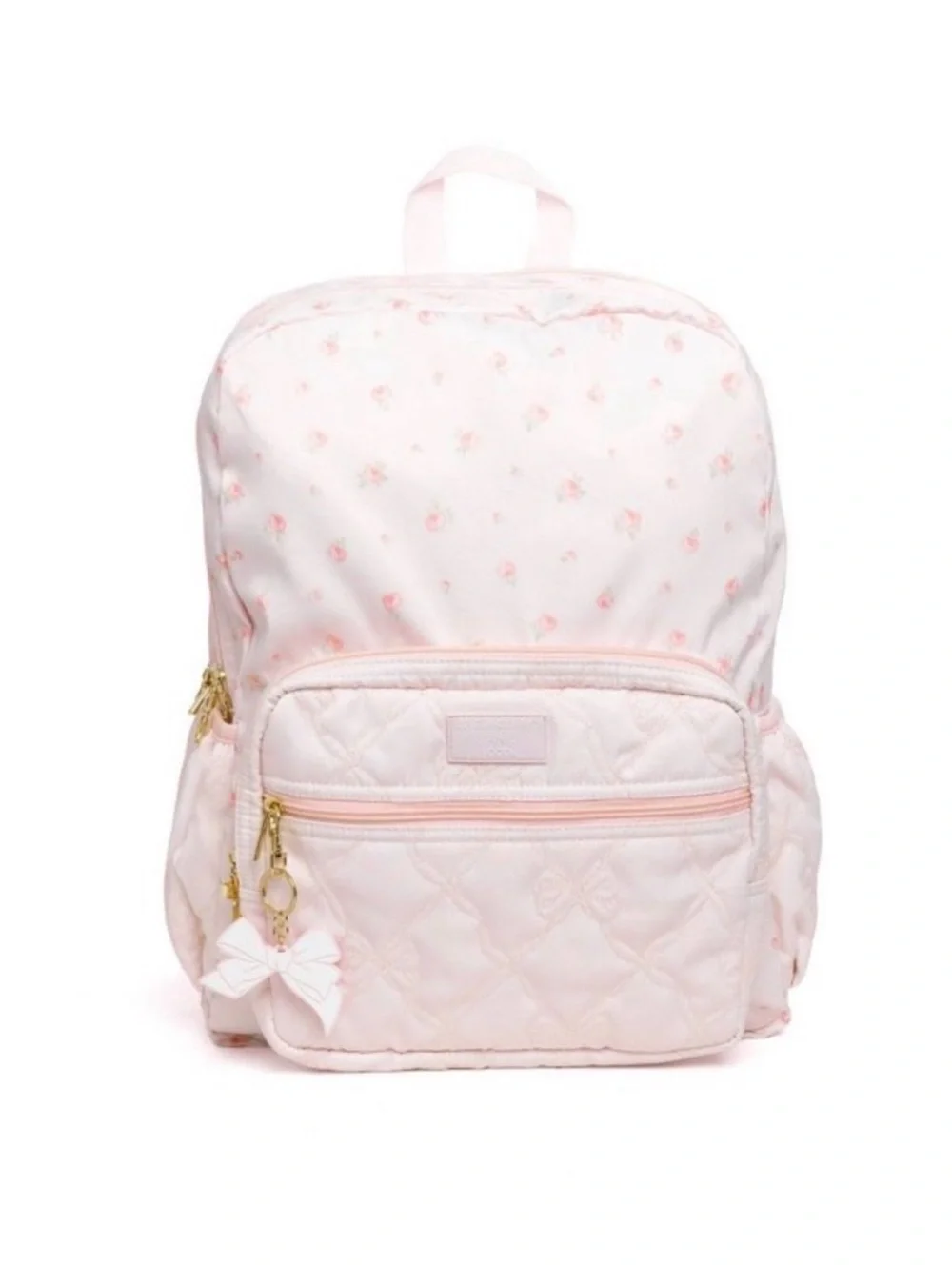 LoveShackFancy Set Pink Quilted Kids Backpack with Bow Charm and Pencil case
